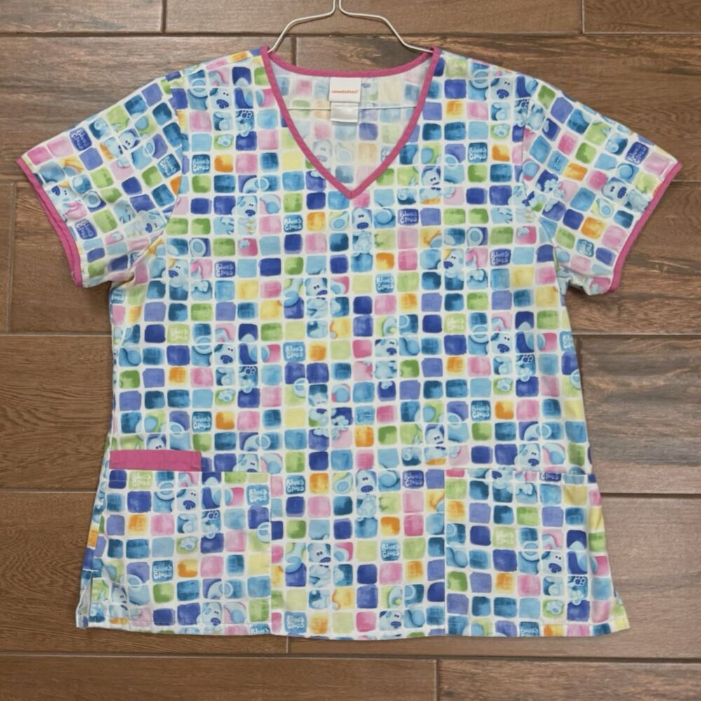 Nickelodeon Women's L Blues Clues Scrub Top CNA RN LPN Nurse Doctor Medical